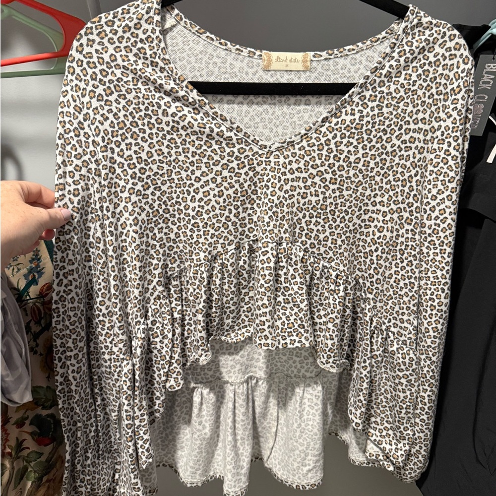 Altar'd State Animal Print Ruffle Blouse